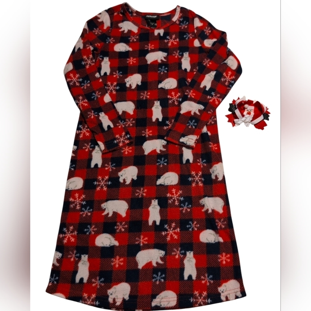 Buffalo Plaid Fleece Nightgown & Hair Bow